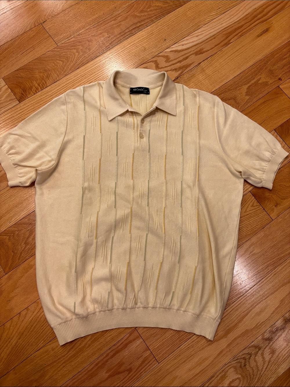 Vintage  St. Criox Shop Cream cotton knit Short-Sleeve Polo Sweater